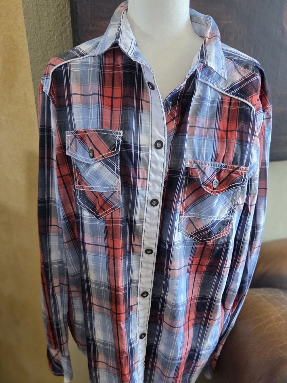 Men's Helix Red & Blue Plaid Button-Up Shirt